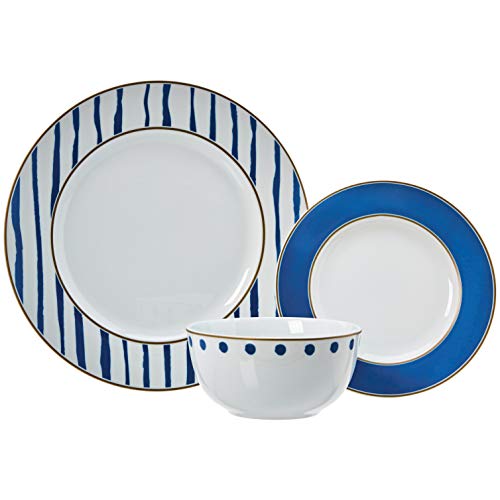 AmazonBasics 18-Piece Kitchen Dinnerware Set, Plates, Dishes, Bowls, Service for 6, Blue Accent - Thumbnail 2