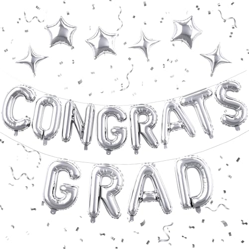 Silver Congrats Grad Balloons 16 Inch Congrats Banner Balloon with 6 Pcs