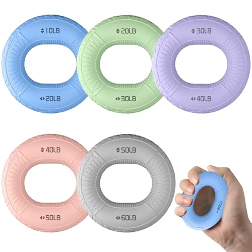 5 Stück Handgriffstärker - Fingertrainer, Unterarmtrainer und Handtrainer, Silikonringe Handgelenk Trainer für Muskeltraining Sport, Klettern, Bouldern, Fitness (farbig 1)