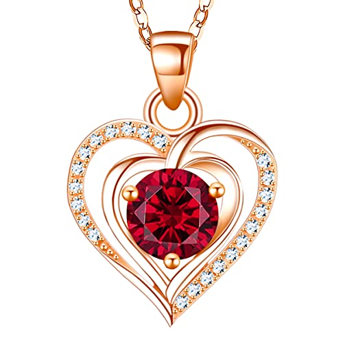 Riviko Heart Birthstone Pendant Necklace For Women 925 Sterling Silver Zirconia Rose Gold Plated July Necklaces Christmas Valentine's Day Mothers Day Jewelry Gifts For Girls Mother Wife #TOP28