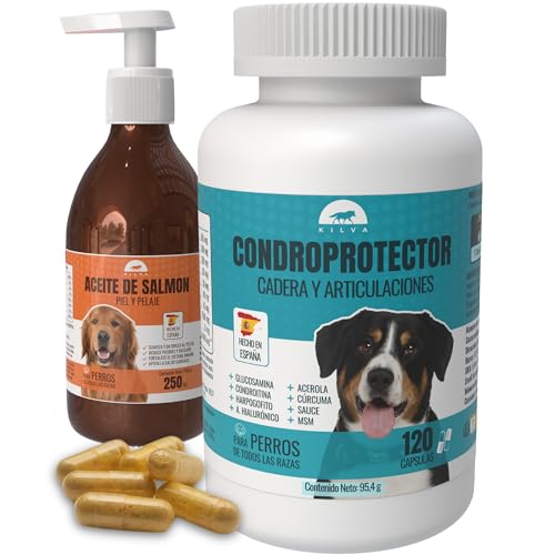 Kilva Pack Lanzamiento Condroprotector Perros + Aceite de Salmón Perros, Antiinflamatorio Articulaciones Perro, Alivia el Dolor y Facilita el Movimiento, 120 Cáp.