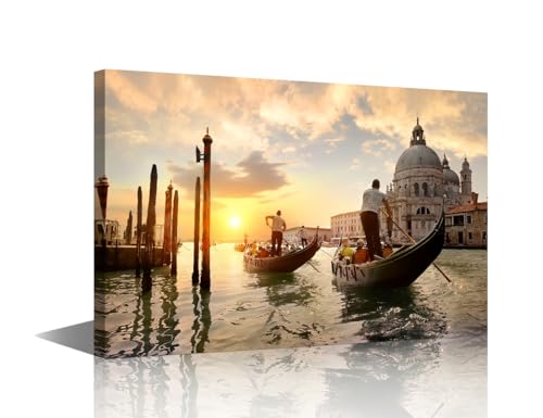 Toile Venise Grand Canal coucher du soleil tableau encadré salon 91x61 cm