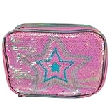 Genérico Estojo Escolar Necessaire Grande Quadrado Design em Paetê Reversível Brilhoso com Duas Faces (Estrela)