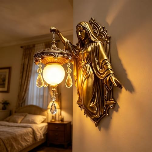 Lámpara vintage para pared decorativa con relieve de la Madre María e iconografía clásica 3