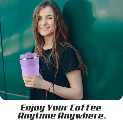 Image of Vacuum Insulated Stainless Steel Travel Coffee Mug,Leak Proof Cup with Lid | 304 stainless steel mug with vacuum insulation, leak proof lid, silicone grip and car cup holder friendly design