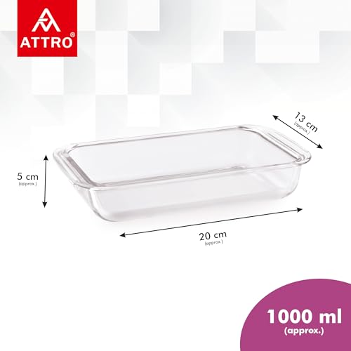 Image of ATTRO Glassox Borosilicate Rectangle Glass Baking Dish Micorwave Oven Safe Freezer Safe Baking Tray Serving Dish Bakeware- 1000ml