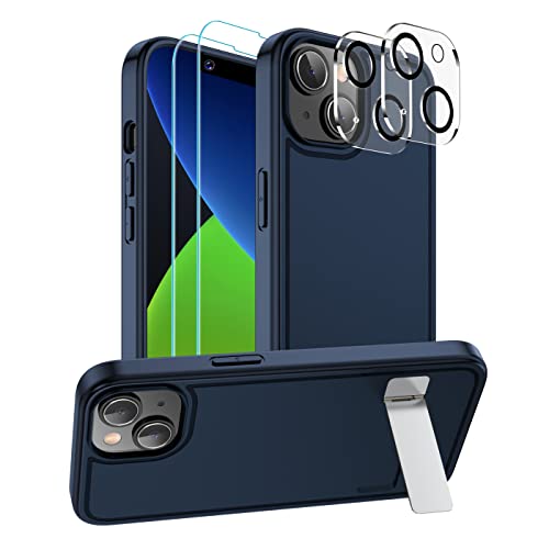 Xiwxi For Iphone 14 Plus Case With Aluminum Kickstand Case,3 Stand Ways,[2 Screen Protectors][2 Camera Lens Protectors] Reinforced Drop Protection For Iphone 14 Plus-Blue #TOP24
