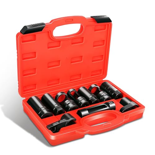 DNA MOTORING 10pcs Professional Oxygen Sensor Socket Removal Tool Set Oxygen Sensor Wrench Removal Tool Oil Pressure Sensor Socket Universal O2 Sensor Wrench Kit for Automotive Repair TOOLS-00776