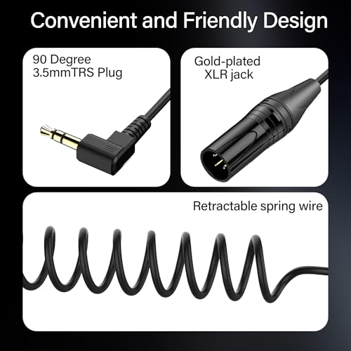 JSADZKJ Right Angle 3.5mm to XLR Aux Cable Coiled 1/8 Inch Jack Stereo to XLR Male Cord 90 degree Angle 3.5mm to XLR Microphone Cable for Laptop,Microphone,Amplifier 30Cm/0.98Ft (Male to Male) - Image 4