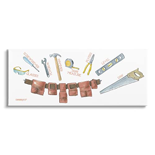 Image of Stupell Industries 'Various Construction Tools Educational'| Canvas Art | Stupell Industries | 40 x 17 Inches, Easy to Hang and Sturdy, Made in USA, by Dishique
