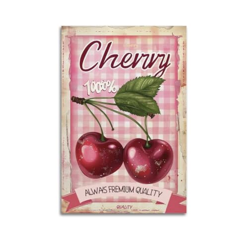 Toile vintage décorative Fresh-Cherry-Label art mural de salon