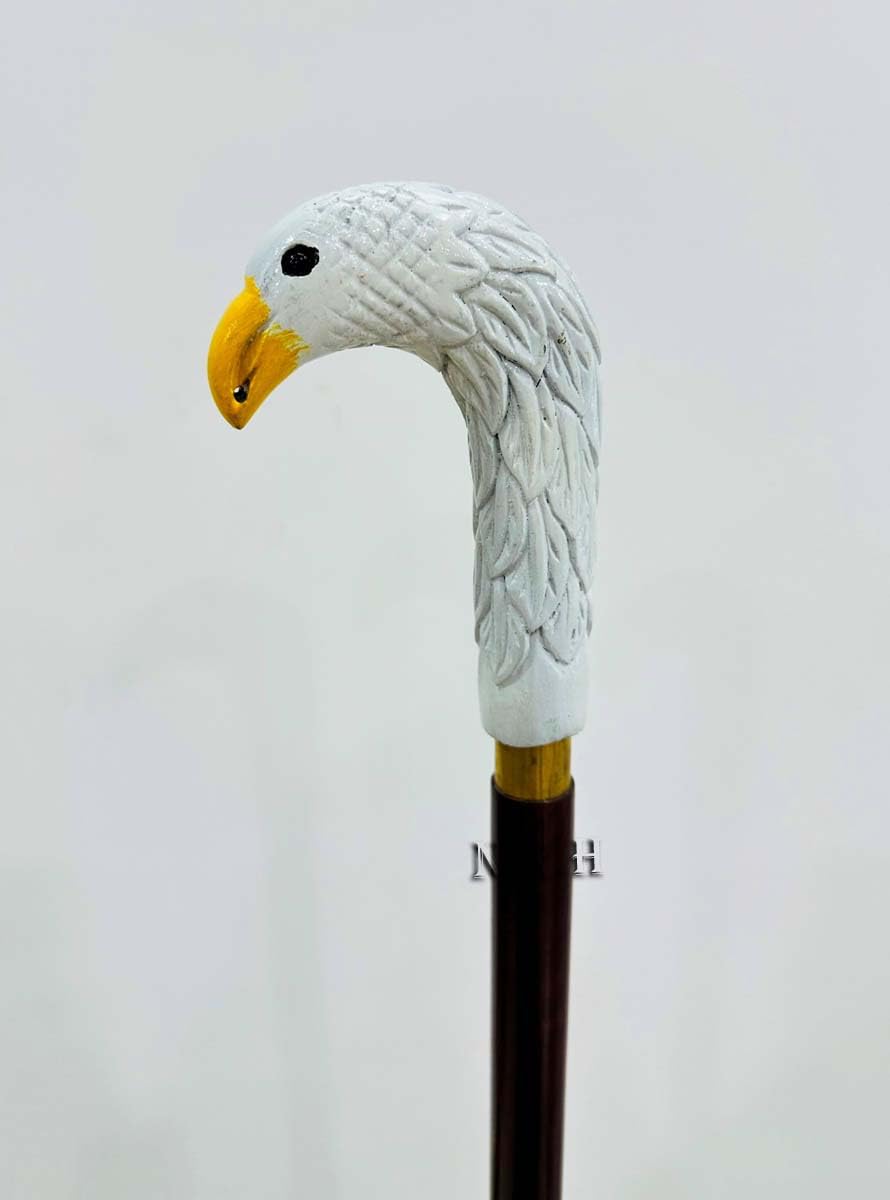 Collectible Wooden Men's White Eagle Head Two Tier Treat Vintage Walking Cane Wooden Stick Nautical Cane Brown,36 inches