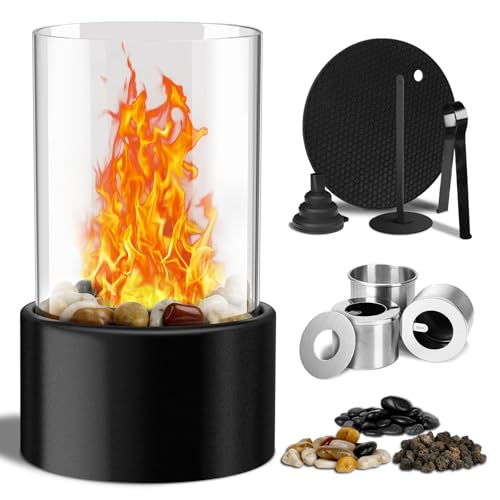 DaMohony Chimenea de mesa, chimenea portátil con vidrio resistente al viento, tiempo de combustión de 180 minutos, chimenea de bioetanol para interiores y exteriores, hogar, balcón, fiesta