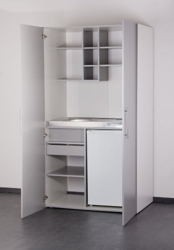 Kitchenette 100 cm mk0011s compacte avec frigo intégré et plaques de cuisson vitrocéramiques