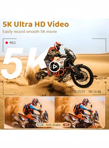 5K Ultra HD Digital Camera, 75MP, Black Metal Body, 3" Flip Screen, Wide Angle & Macro Lens, 64GB Card, Dual Battery for Photography & Vlogging