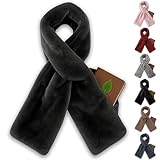 CHIAFEYI Etrooppisode Faux Fur Scarf with Hidden Zipper Pocket, Womens Scarf with Pockets, Pull Through Winter Scarfs for Cold Weather (Black)