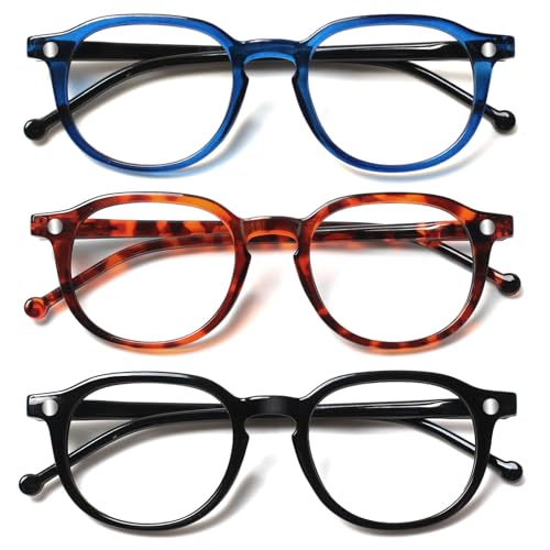 SIGVAN 3 Pack Reading Glasses Spring Hinge Stylish Readers Black-Tortoise for Men and Women (3 Pack Mix, 2.00)