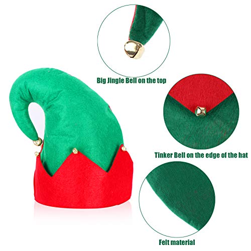 Christmas Santa Elf Costume, Novelty Elf Shoes Hat Xmas Costume Accessories Green,red - Thumbnail 4