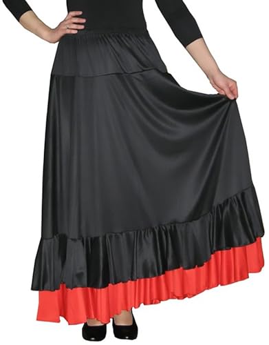 Genérico Falda Flamenca Niña,Ideal para Baile Flamenco y Sevillanas Danza Disfraz (FR/ES, Edad, 4 años, Regular, Negro Rojo 2 Volante)