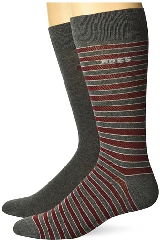BOSS Two Pack Regular Length Dress Socks with Stripe Lot de 2 Paires de Chaussettes habillées de Longueur Standard avec Rayures, Gris Clair/Cerise de la Barbade, 7-13 Homme