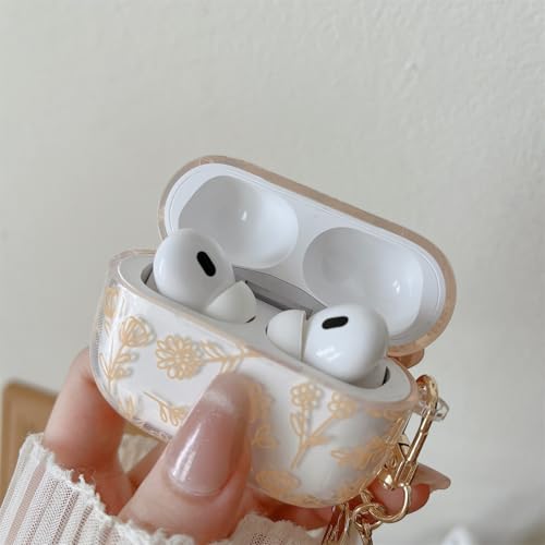 Image of MINSCOSE Compatible with AirPods Pro2 Clear Case,Cute Flower Floral Aesthetic Design with Flowers Keychain, Soft TPU Protective Shockproof Case for Women Girl for Airpods Pro2-Yellow