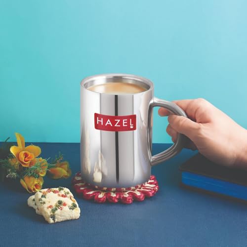 Image of HAZEL Stainless Steel Double Wall Jumbo Big Tea Coffee Milk Serving Mug with Handle, 420 ML