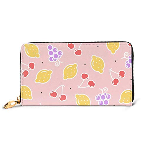 Preisvergleich Produktbild JHGFG Mode Handtasche Reißverschluss Brieftasche Zitrone Kirsche Traube Obst Muster Telefon Kupplung Geldbörse Abendkupplung Blockieren Leder Brieftasche Multi Card Organizer