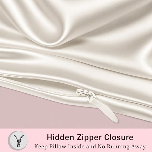 Mulberry Silk Pillow Cases with Zipper, Ultra Smooth Soft Breathable Cooling Pillow Cases for Hot Sleepers, Silk Satin Pillowcase for Hair and Skin, Gifts for Women (Ivory, Queen Size, 1 Pack) by SSilkday - Image 3