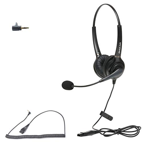 OvisLink Dual Ear 2.5mm Call Center Headset for Cisco SPA Series, Polycom SoundPoint IP 321/331 and Pro SE-220/225 | Premium Voice for Professional Call Center and Office Phones | Comfort All-Day