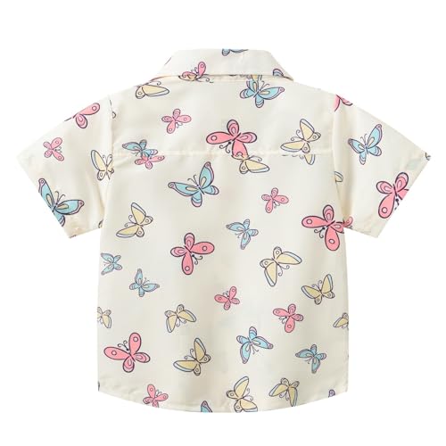 Toddler Boys Button Down Dress Shirts Little Girls Cute Butterfly Pattern Short Sleeve Tshirt Summer Beach Clothes for Kids2