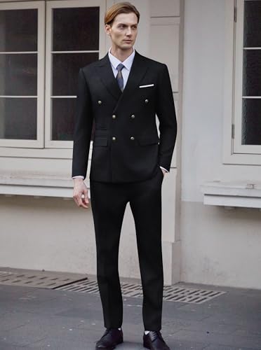 WULFUL Men's Suits Slim Fit 2 Piece Double Breasted Suit Men Tuxedo Blazer Jacket and Dress Pants Set for Business Wedding4