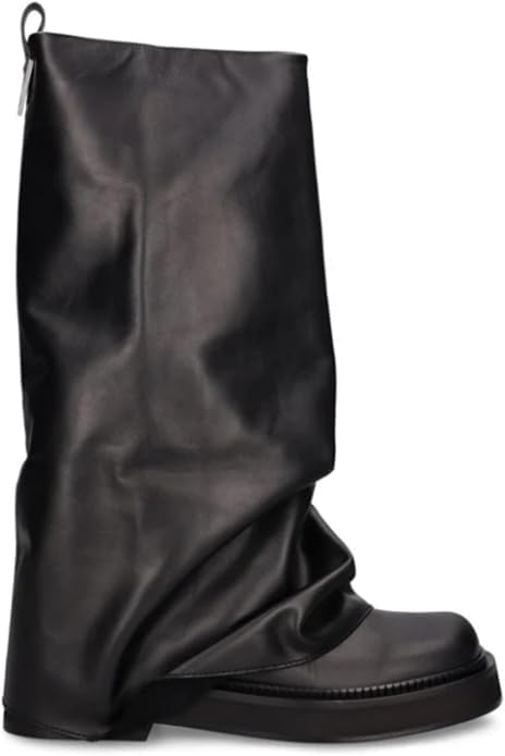 Women Slouchy Knee High Boots Casual Round Toe Pull On Riding Biker Boots Fold Over Chunky Low Heel Platform Boot2