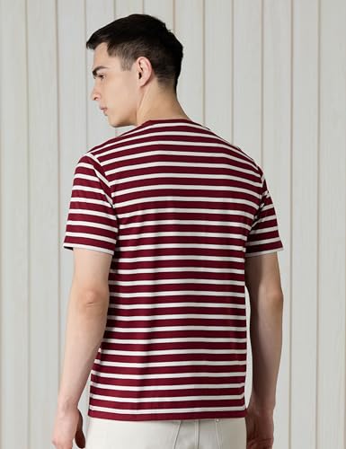 Image of Amazon Brand - Symbol Men Cotton Rich Relaxed Fit Striped Tshirt | Half Sleeves | Available in Plus Size