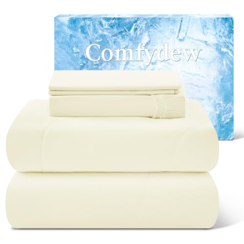 Image of Cooling Comforter King Size Set 4 Pieces, Summer Blanket with Dual-Sided Cool Tech, Deep Pocket Fitted Sheet Fits Up to 18 inch, Q-Max>0.55 Thin Comforter for Hot Sleepers, with 2 Pillowcases, Beige