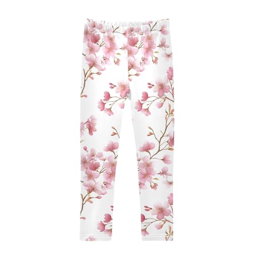 ALAZA Girls' Leggings Children's Yoga Pants Skinny Printed Dance Cherry Blossoms Comfortable 4T