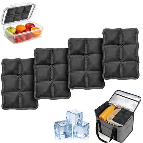 4pcs Reusable Ice Packs for Lunch Boxes & Coolers, (6”x4”x0.7”) Slim Freezer Packs for Lunch Bags, Small Non-Toxic Cooler for Picnic & Camping