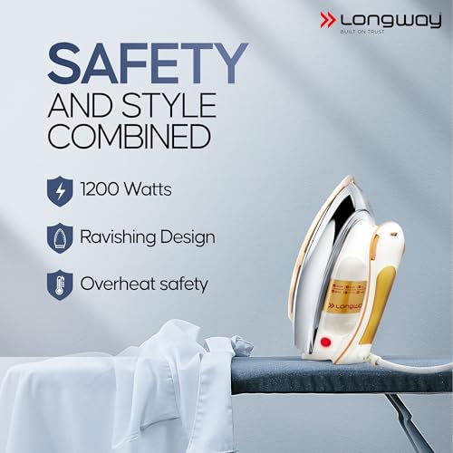 Image of Longway Plancha Heavy Weight Non-Stick Teflon Coated Dry Iron, Electric Iron for Clothes (1200 Watt, Ivory, 2 Years Warranty)