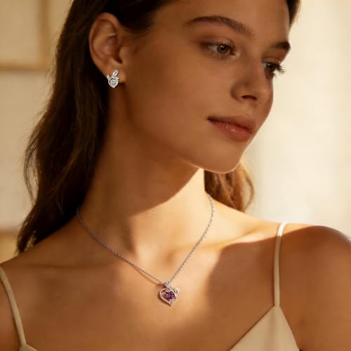 Image of Heart Birthstone Necklace for Women I Love You