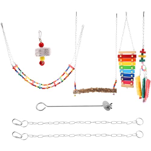 BAZEITFLOW 6個小鳥おもちゃ 吊るし型チキンコープおもちゃ かじり木付きチキ