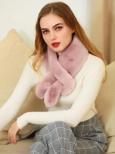 Allegra K Fluffy Faux Fur Collar Scarf Rabbit Ears Plush Neck Wrap Winter Warmer For Women Pink #TOP4