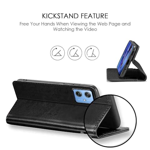 Image of WOW IMAGINE Shock Proof Flip Cover Back Case Cover for Motorola Moto G54 5G | Moto G64 5G (Flexible | Leather Finish | Card Pockets Wallet & Stand | Black)