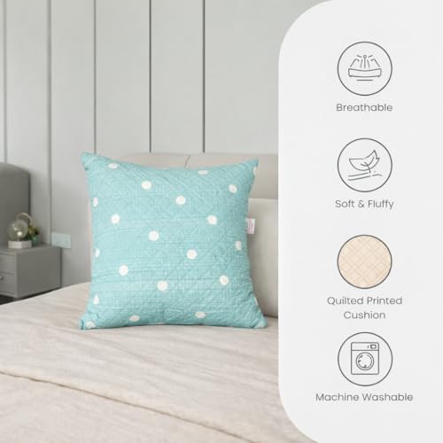 Image of STITCHNEST 'QuadraNest' Series Printed Quilted Velvet Cushion Cover 16x16 Inch Set of 2 | Premium Soft Fabric, Washable & Fade Resistant | Decorative Living Room Cushion Covers | Pastel Green