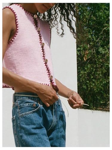 GORGLITTER Women's Button Up Cropped Sweater Vest Sleeveless Lightweight Knit Cardigan Fall Tops Trendy2