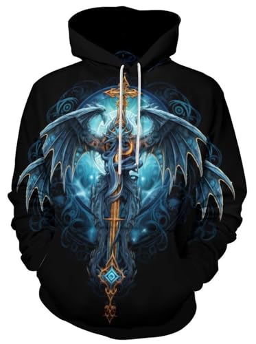 JooMeryer - Sudadera con capucha de manga larga con estampado 3D de tótem vikingo para hombre, Cruz de dragón vikingo, Small