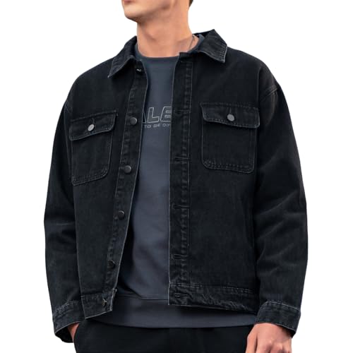Image of Denim Jacket Men Vintage Autumn and Winter Tops Mens Denim Trucker Jacket