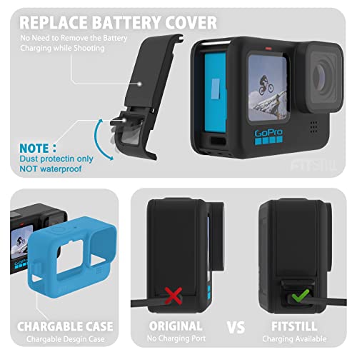 Fitstill Blue Silicone Sleeve Case For Go Pro Hero 11 Hero 10 Hero 9 Black, Battery Side Cover&Screen Protectors&Lens Caps&Lanyard For Go Pro Hero 11 /10 / 9 Accessories Kit #TOP1