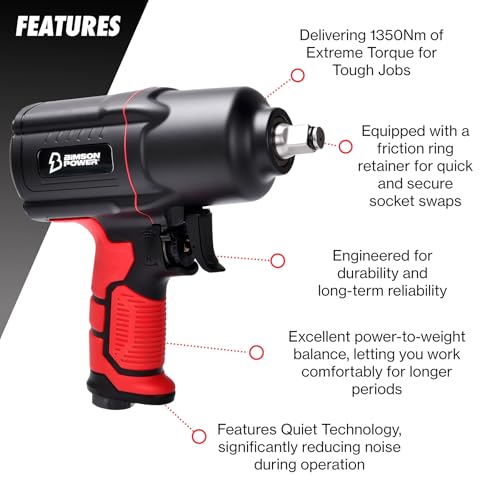 1/2" Twin Hammer Air Impact Wrench – 1350Nm High Torque, Lightweight 2kg Design, Quiet Operation, Friction Ring Retainer – Ideal for Automotive, Workshop & Garage Use - Image 3