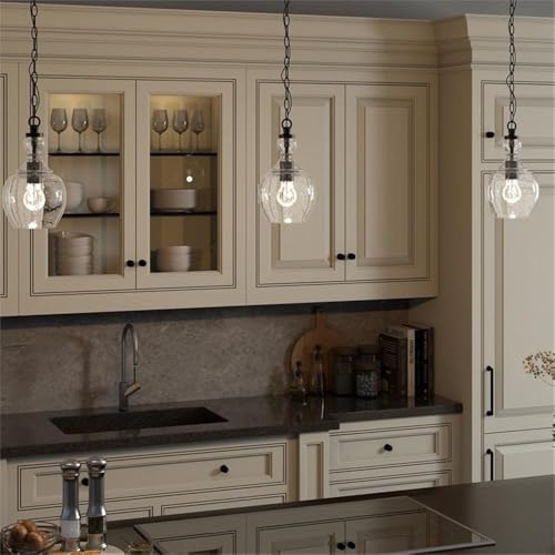 Henn&Hart 7" Wide Pendant with Glass Shade in Blackened Bronze/Seeded, Pendant, Flush Mount Ceiling Light Fixture for Kitchen, Living Room by Henn&Hart - Image 7