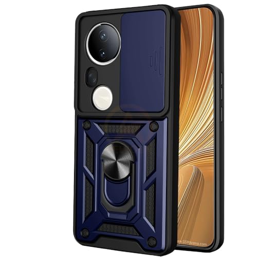 Image of Armor Bumper Back Cover Case for Vivo T4 Ultra 5G Rotating Camera Cover, Ring Holder & Kickstand | Heavy Duty & 360 Degree Protection Vivo T4 Ultra 5G Back Cover (Blue)