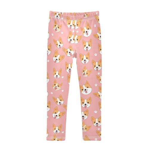 Funny Corgi Girls' Leggings Toddler Doodles Dogs Paws Kids Yoga Pants Dance Active Tights 4T